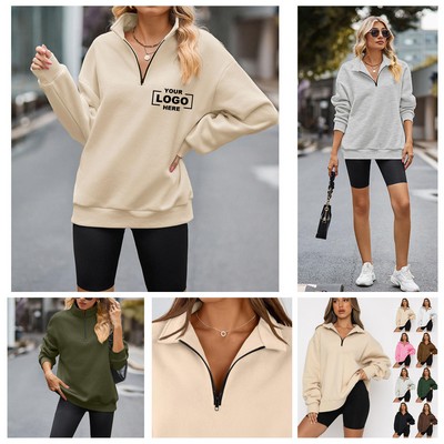 Women's Oversized Half Zip Fleece Sweatshirt
